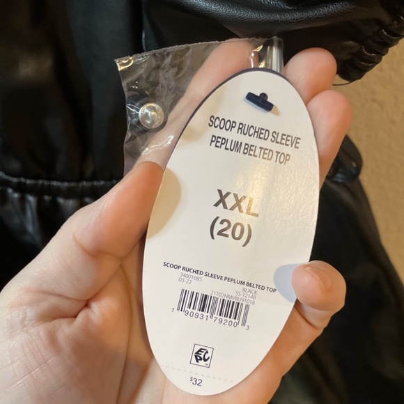 Women XXL 20 Pleather Style blouse Ruched Sleeves Peplum Top Button Front - Picture 5 of 8